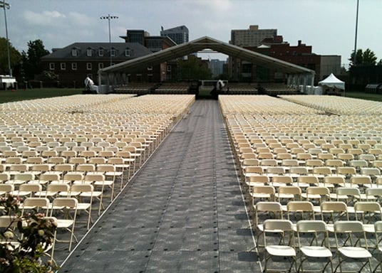 Turf protection mats for commencements