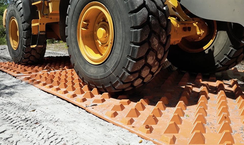 DiamondTrack track out mats with truck tires