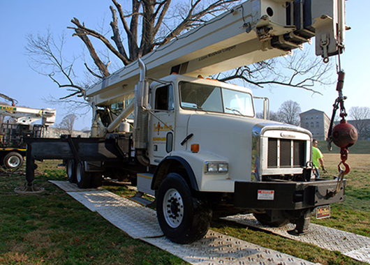 Ground protection mats for landscape equipment