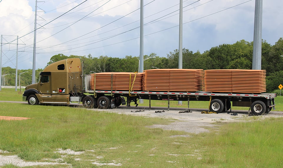 Composite mats being shipped